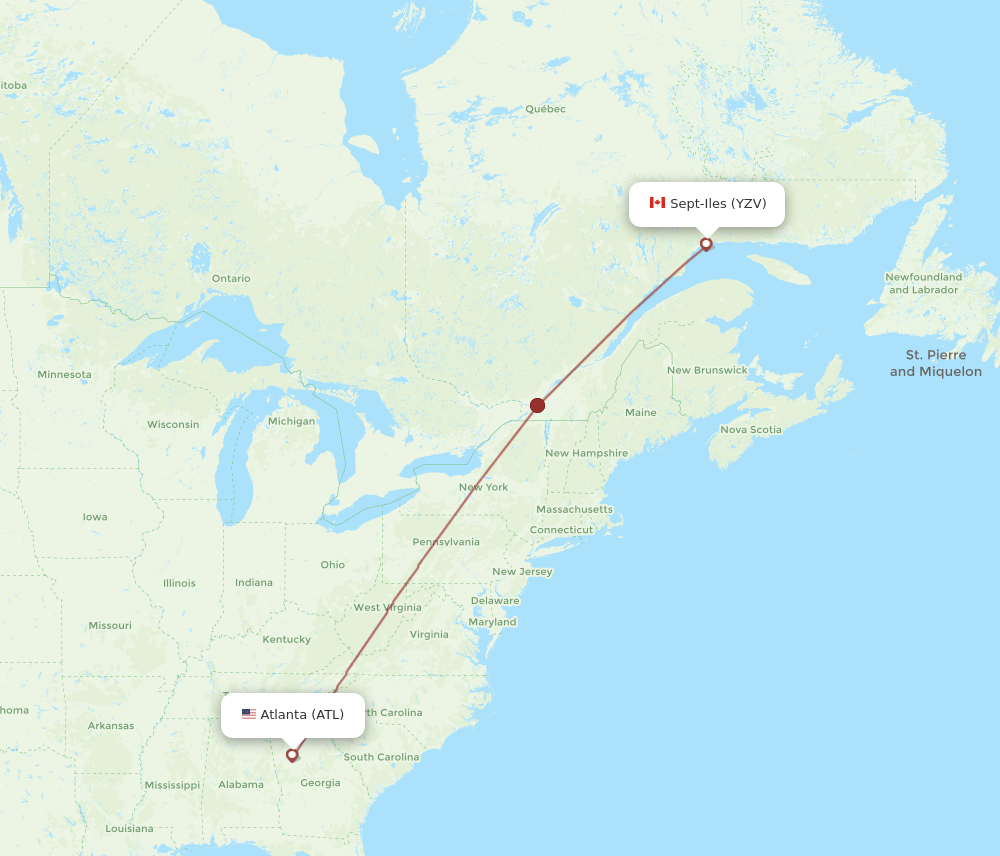Sept-Iles - Atlanta route map and flight paths