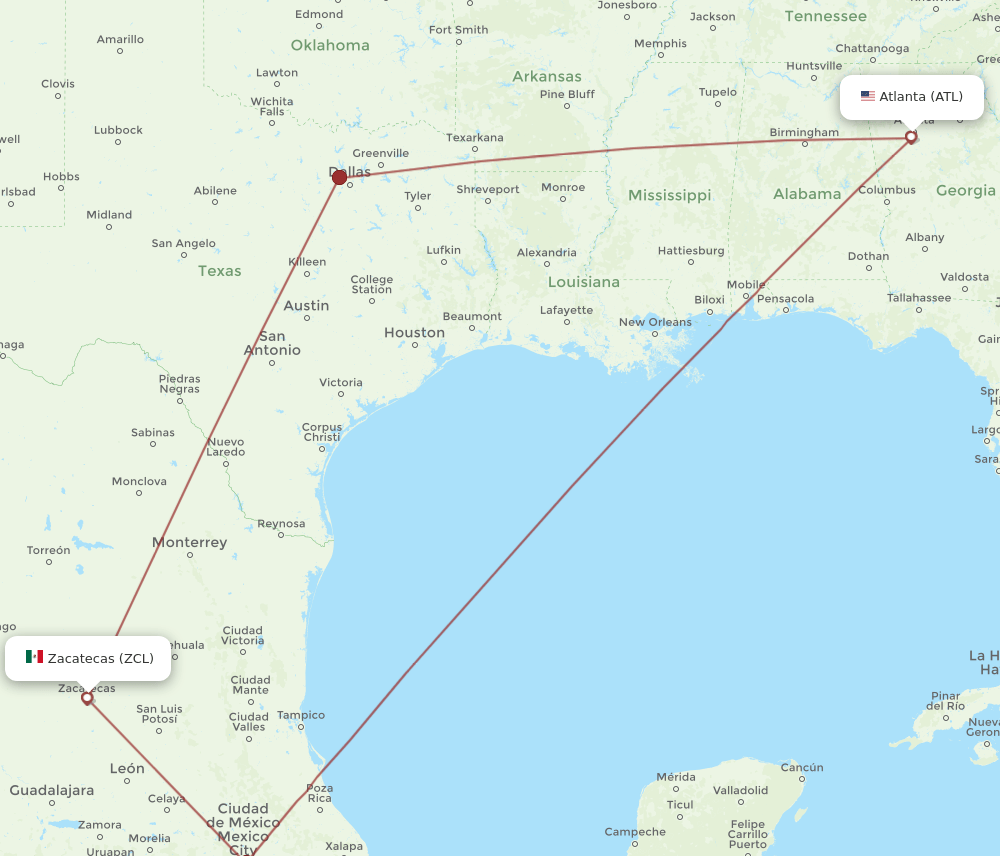ATL-ZCL flight routes