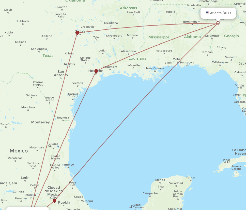Ixtapa/Zihuatanejo - Atlanta route map and flight paths