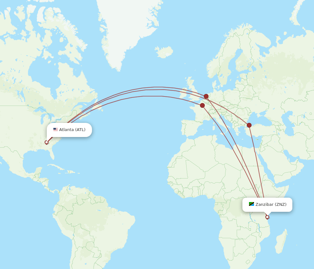 ATL-ZNZ flight routes