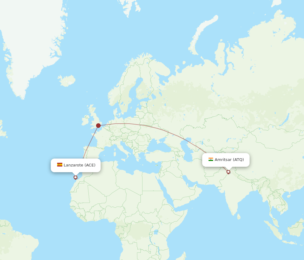 Lanzarote - Amritsar route map and flight paths