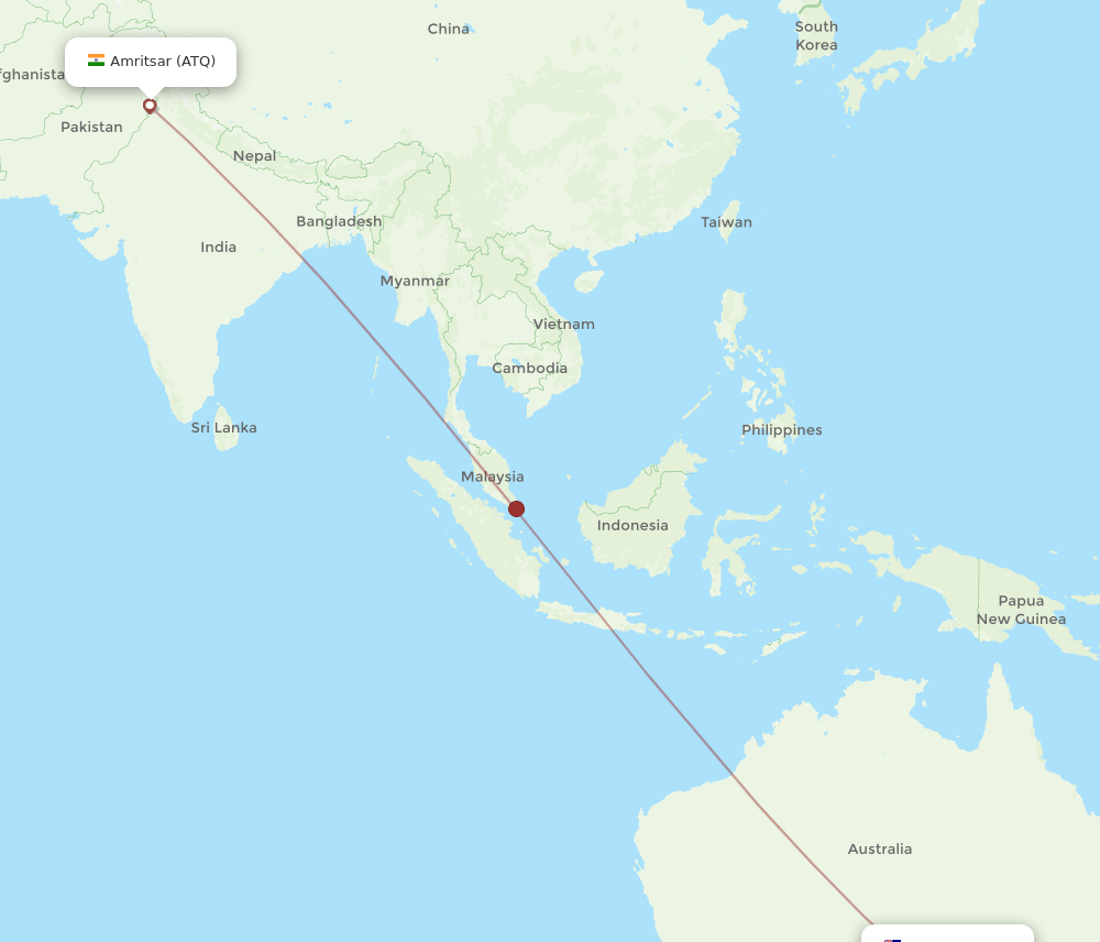 Amritsar - Adelaide route map and flight paths