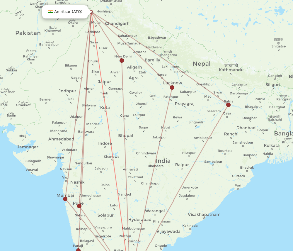 ATQ-BLR flight routes