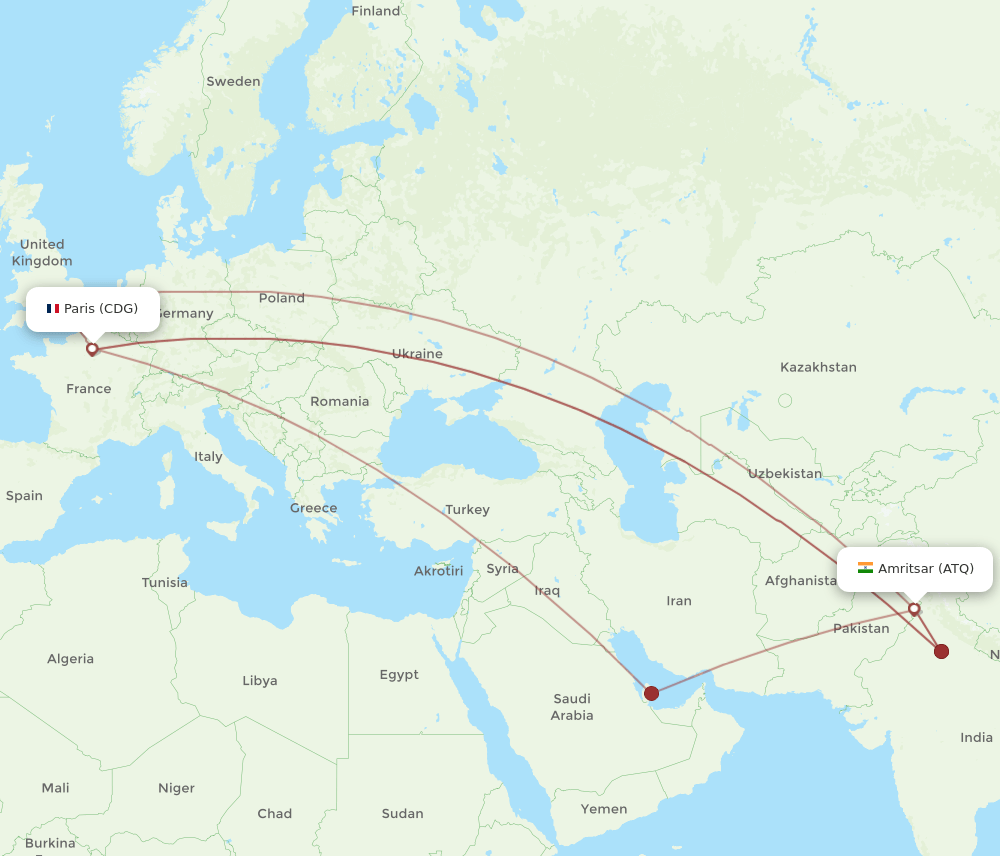 ATQ-CDG flight routes