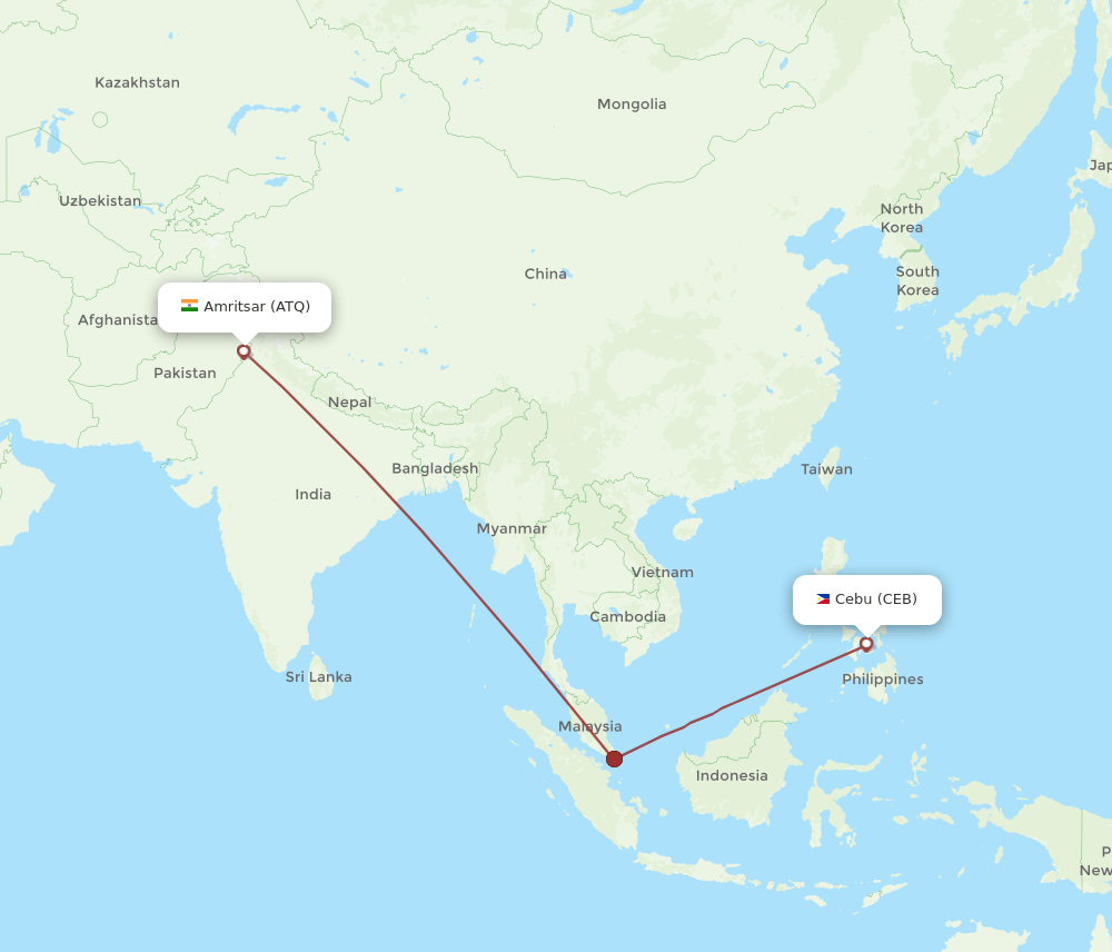 Cebu City - Amritsar route map and flight paths