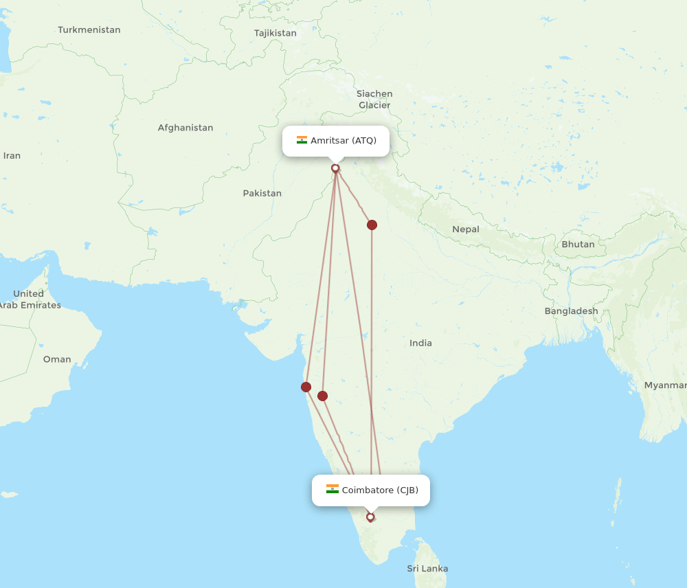 ATQ to CJB flights and routes map
