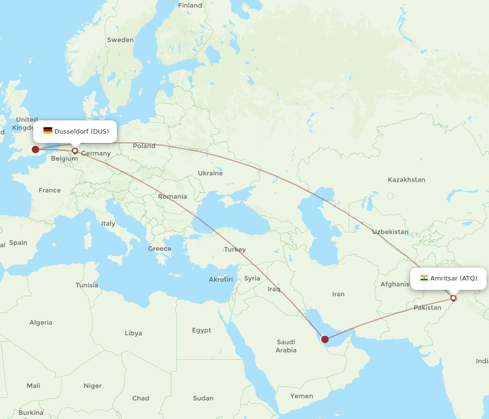 ATQ-DUS flight routes
