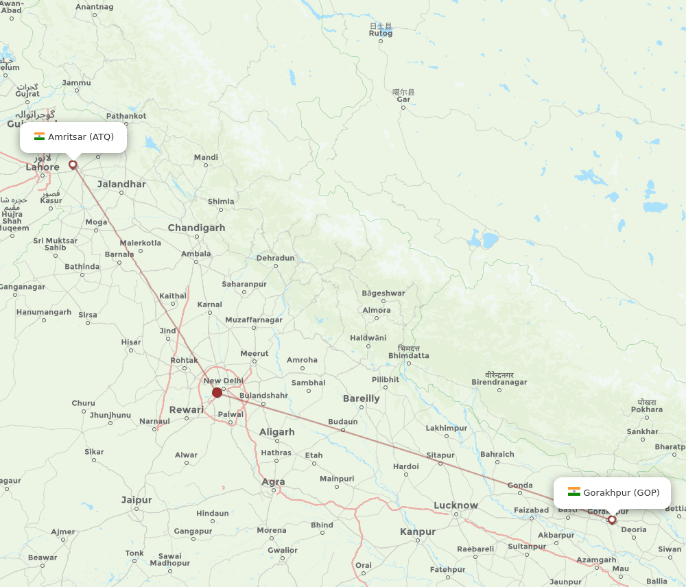 ATQ to GOP flights and routes map