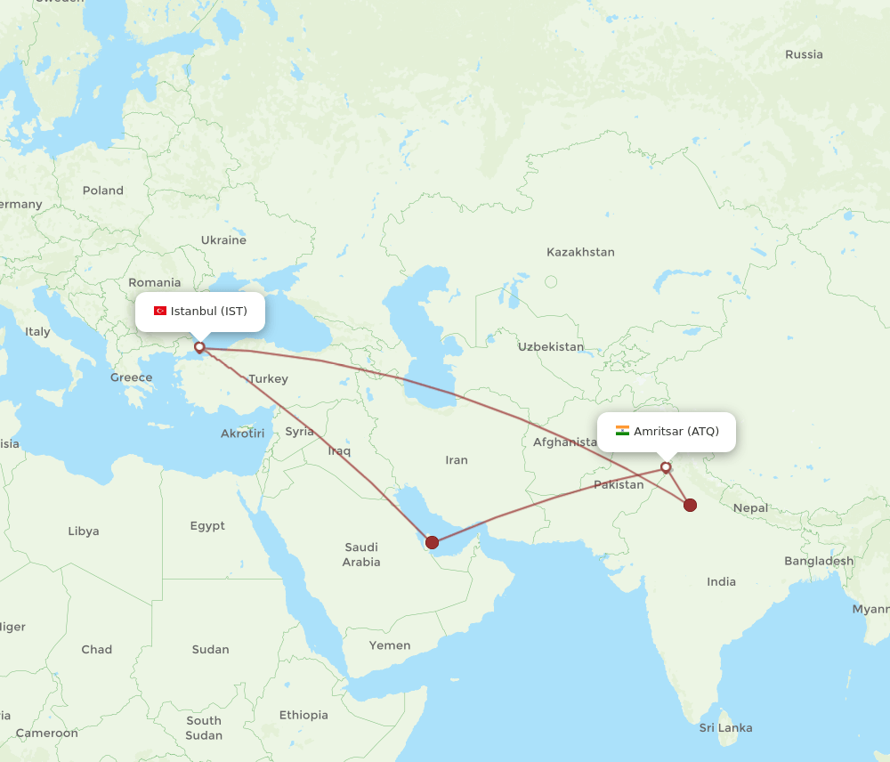 ATQ to IST flights and routes map