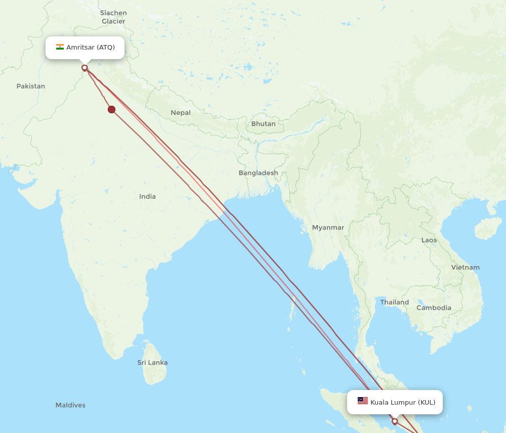 ATQ to KUL flights and routes map