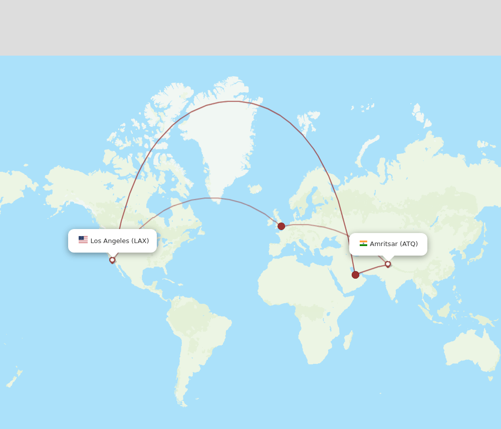 ATQ to LAX flights and routes map