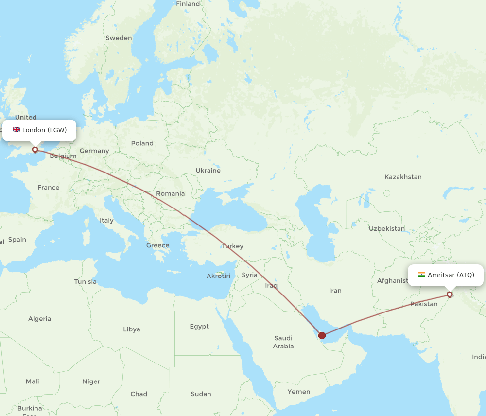 ATQ to LGW flights and routes map