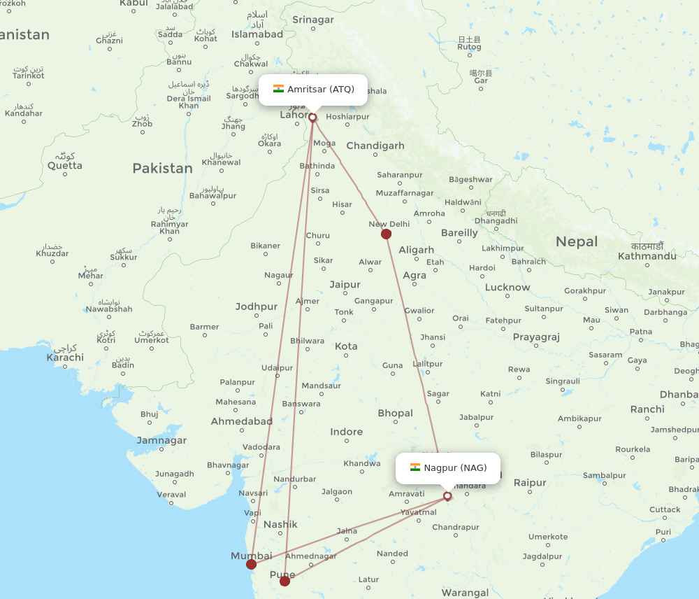 ATQ to NAG flights and routes map
