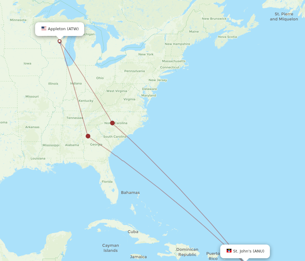 ATW to ANU flights and routes map