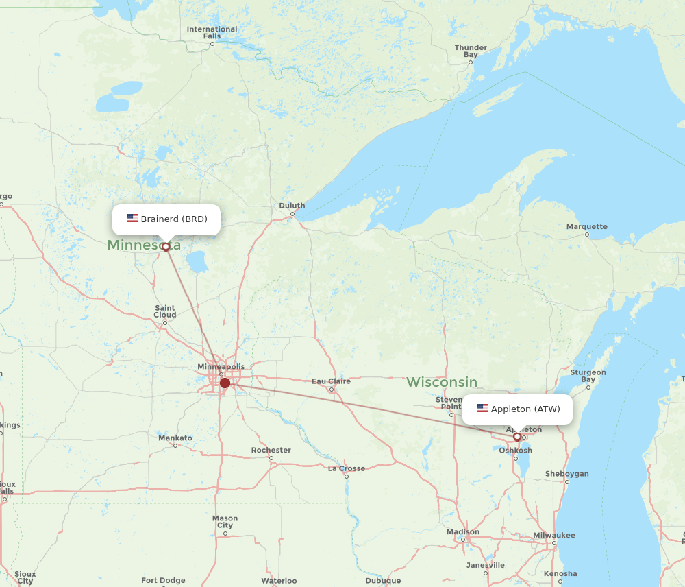 ATW-BRD flight routes
