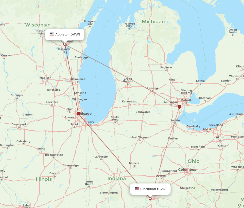 ATW-CVG flight routes