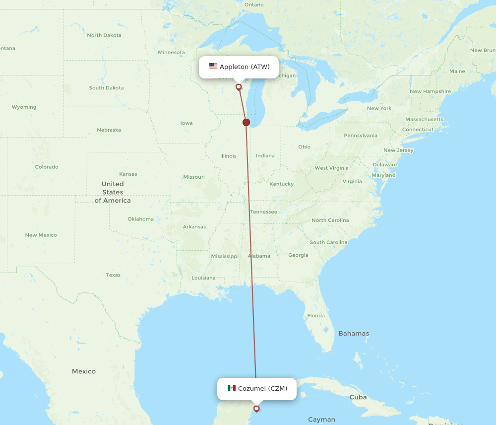 ATW to CZM flights and routes map