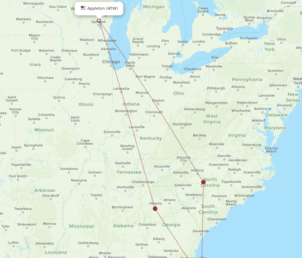 ATW-DAB flight routes
