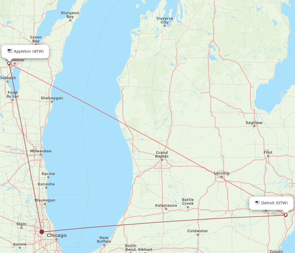 ATW-DTW flight routes