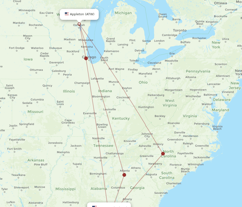 ATW to ECP flights and routes map