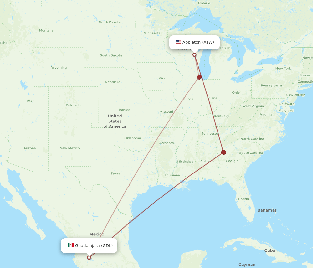 ATW-GDL flight routes