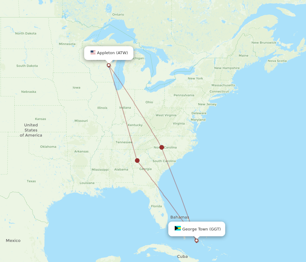 ATW-GGT flight routes