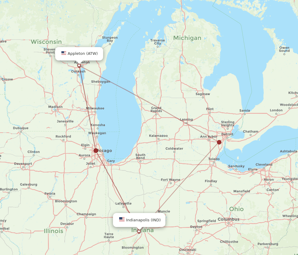 ATW-IND flight routes