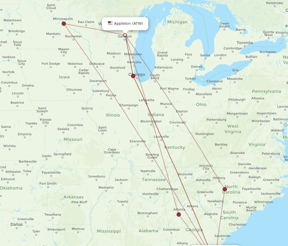 ATW-JAX flight routes