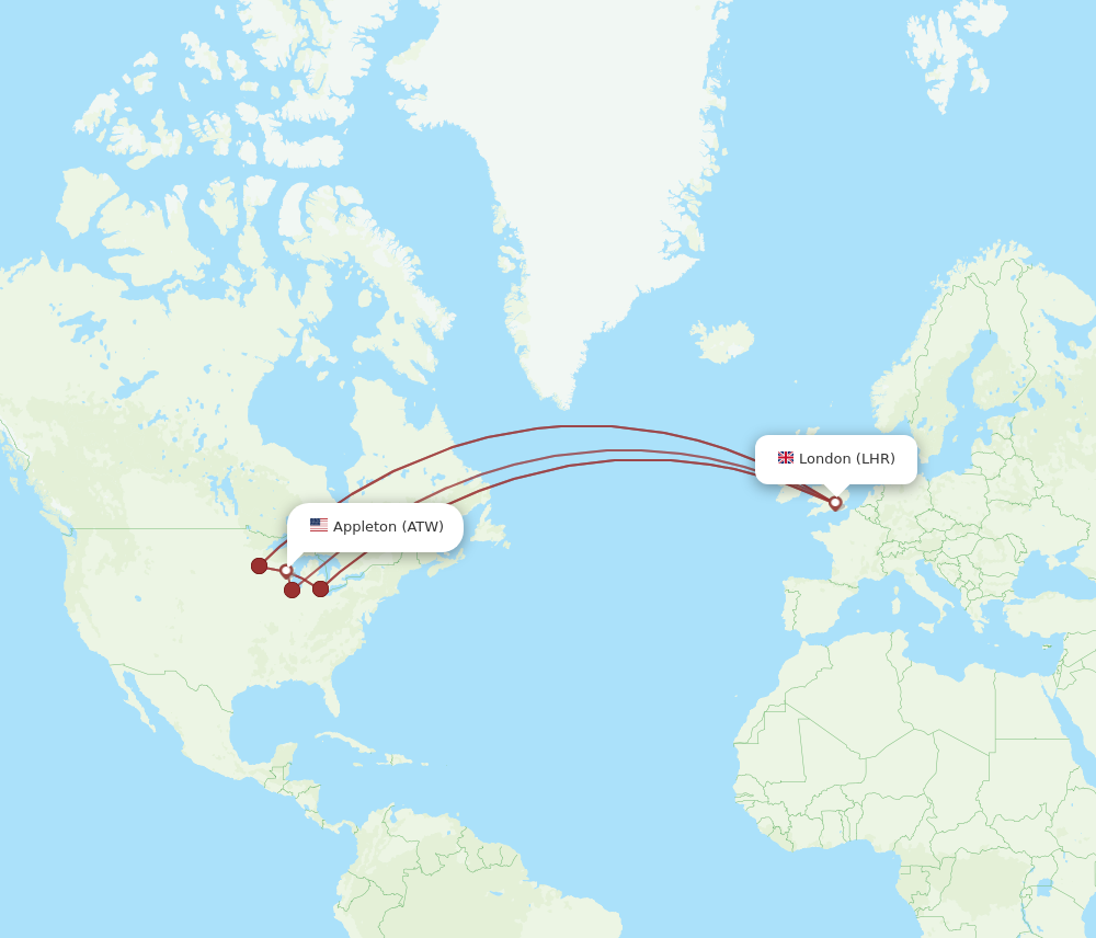 ATW to LHR flights and routes map