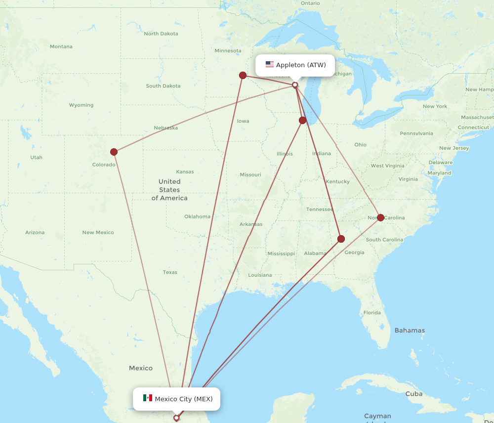 ATW-MEX flight routes