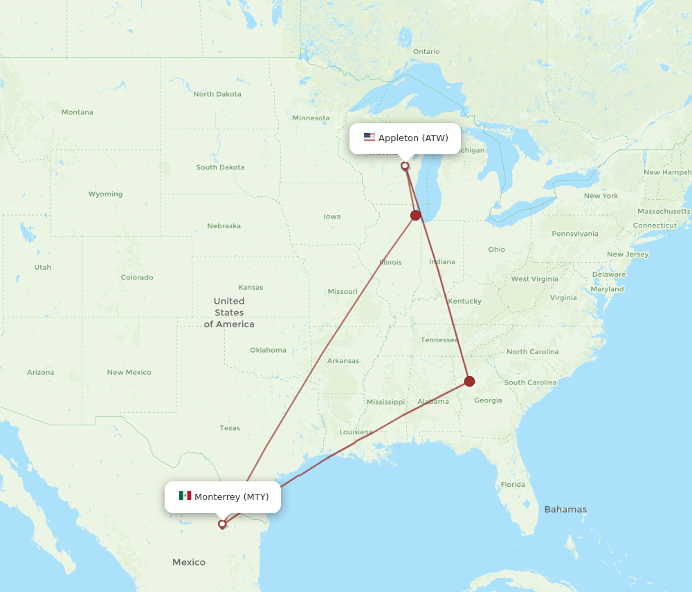 ATW-MTY flight routes