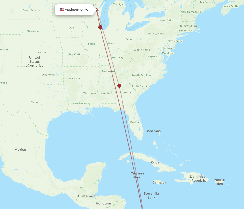 ATW-PTY flight routes