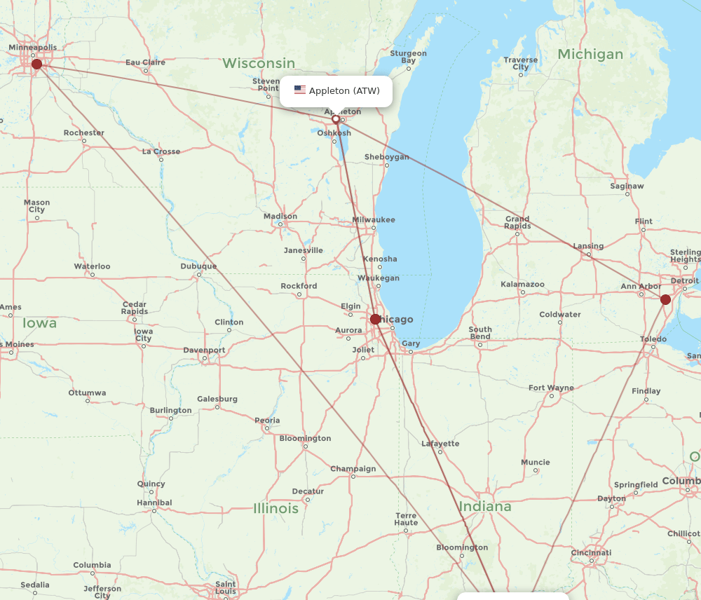 ATW to SDF flights and routes map