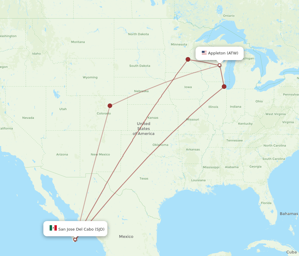 ATW-SJD flight routes