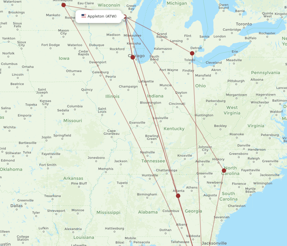 ATW-TPA flight routes