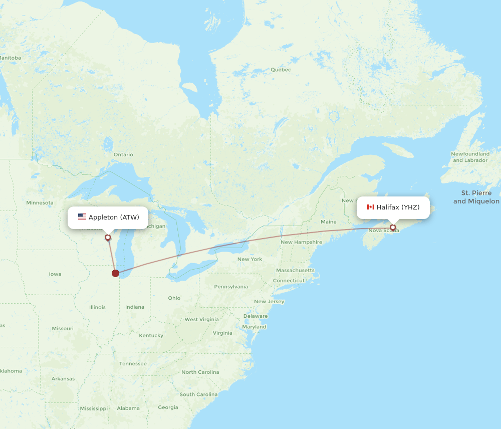 ATW to YHZ flights and routes map
