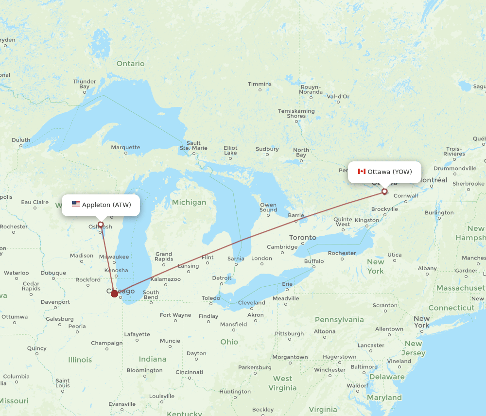 ATW-YOW flight routes