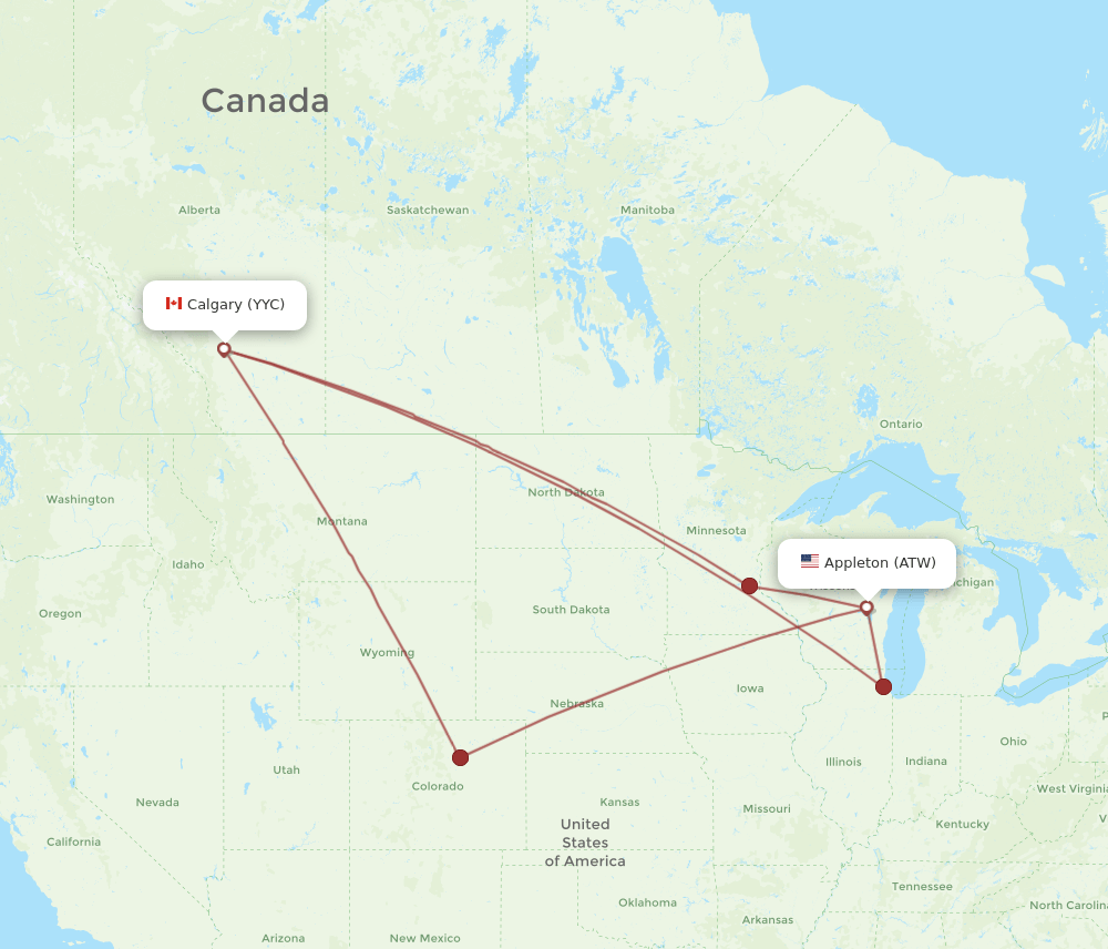 ATW-YYC flight routes