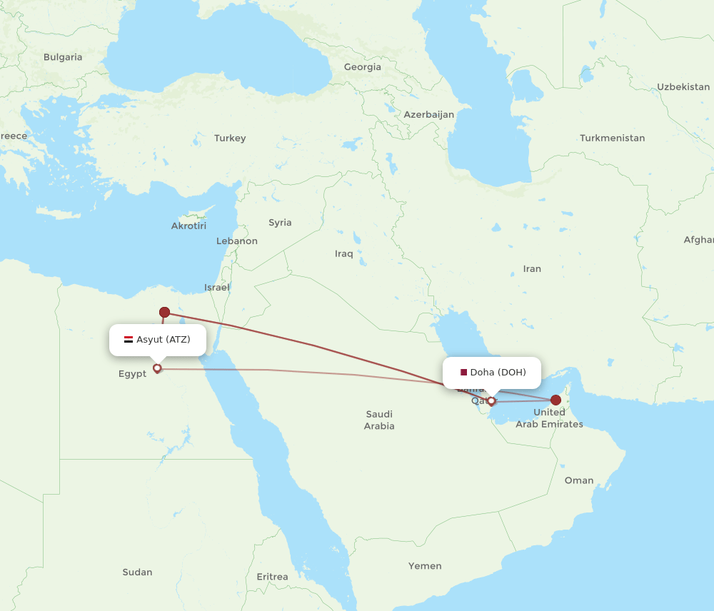 ATZ-DOH flight routes