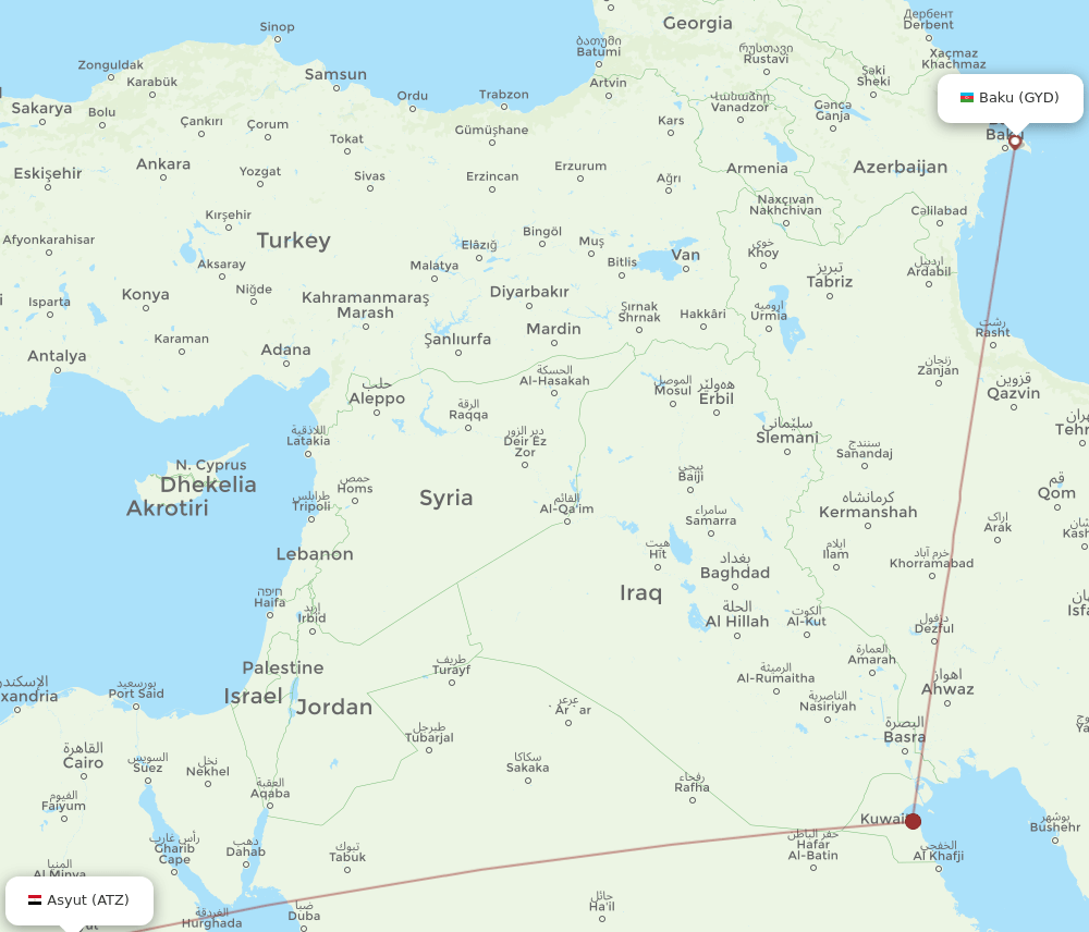 Baku - Asyut route map and flight paths