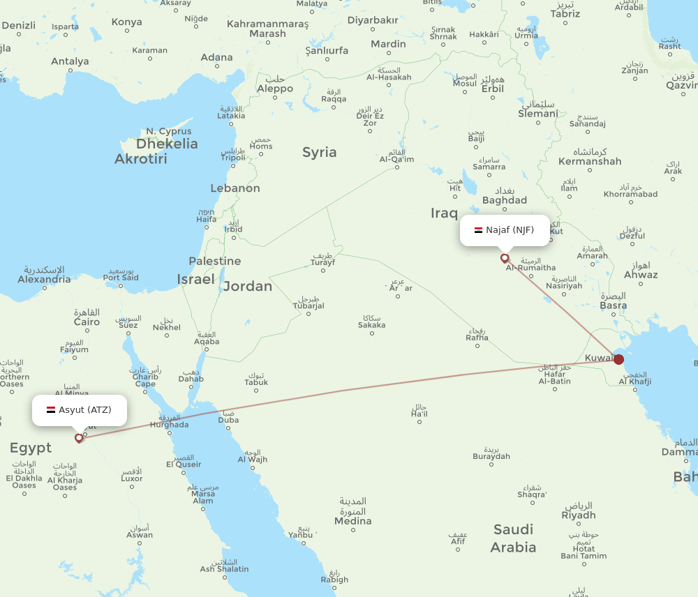 ATZ to NJF flights and routes map