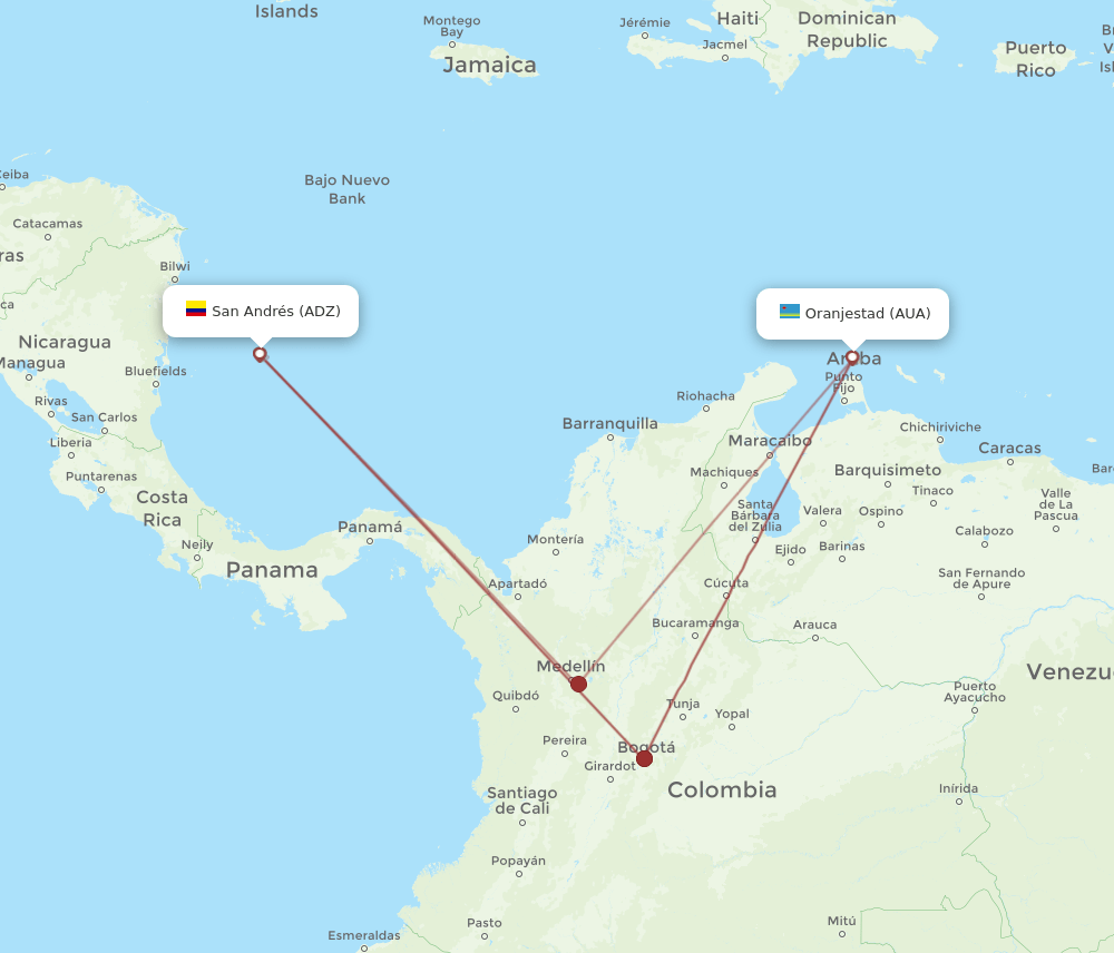AUA to ADZ flights and routes map