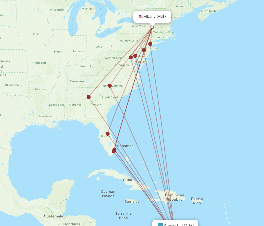 AUA-ALB flight routes