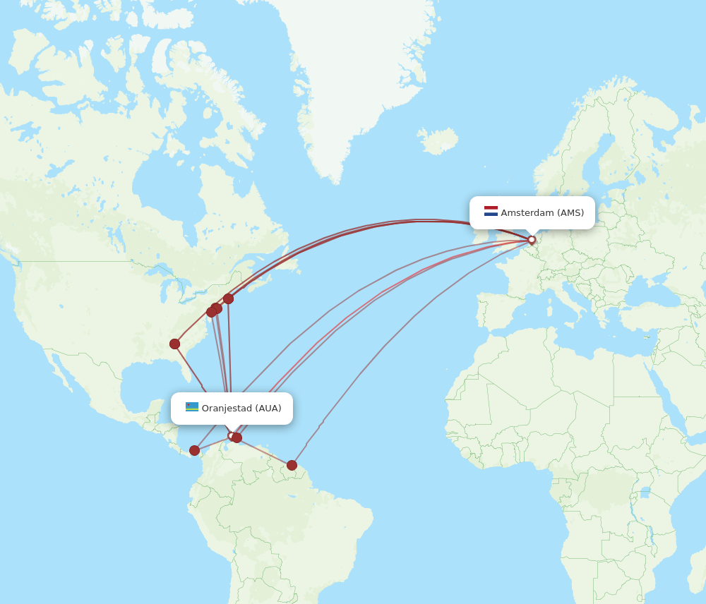 AUA to AMS flights and routes map