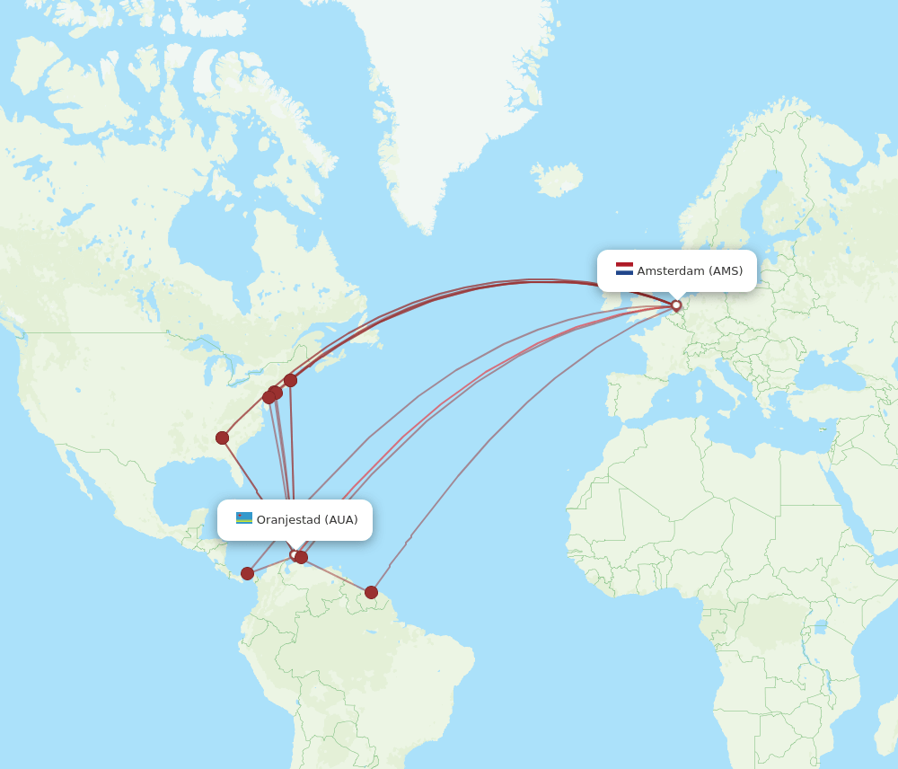 AUA-AMS flight routes