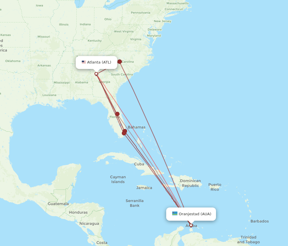 AUA-ATL flight routes