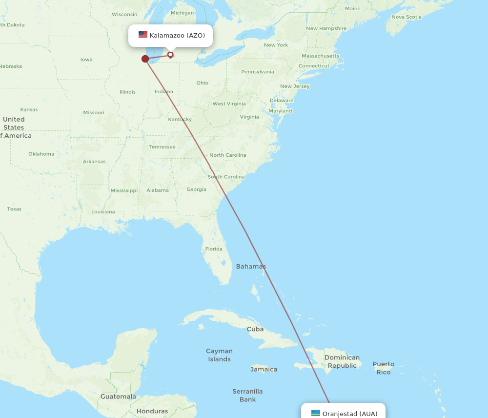 AUA-AZO flight routes