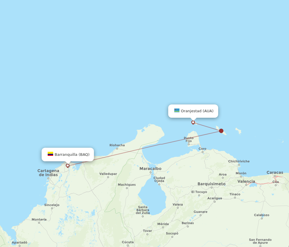 AUA-BAQ flight routes