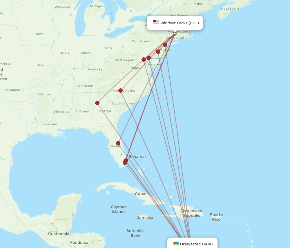 AUA-BDL flight routes