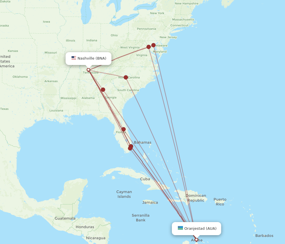 AUA-BNA flight routes